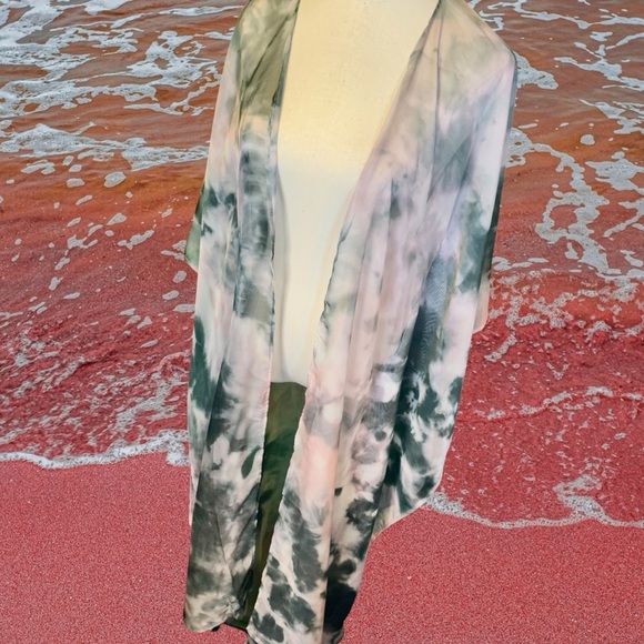 NWOT SukiSo Gray & Pink Tie Dye Print Sheer Kimono Coverup One Size Fits Most - Picture 12 of 12